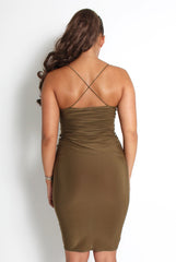 Isabell Khaki Bodycon Midi Dress-Dresses
