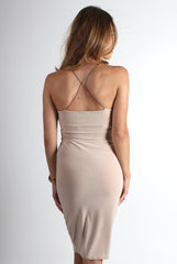 Isabell Nude Bodycon Midi Dress-Dresses