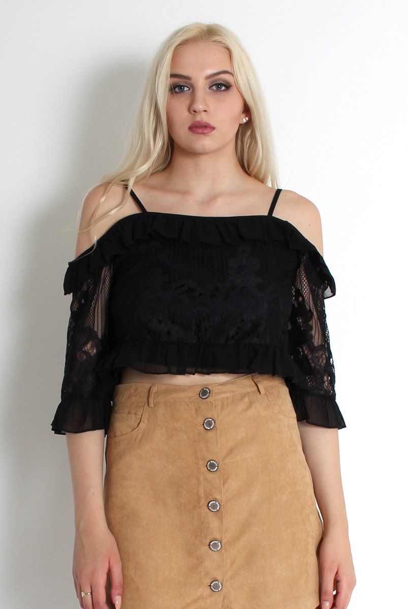 Isla Black Off The Shoulder Top-Tops
