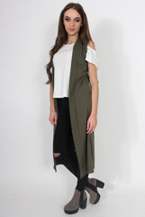 Ivanna Khaki Sleeveless Jacket-Jackets