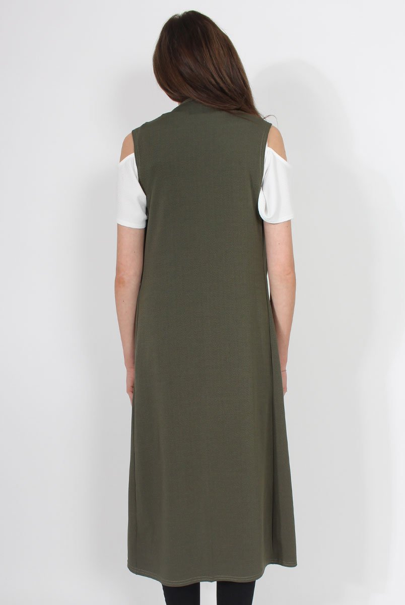 Ivanna Khaki Sleeveless Jacket-Jackets
