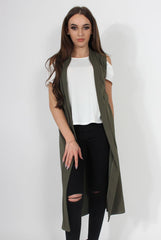 Ivanna Khaki Sleeveless Jacket-Jackets