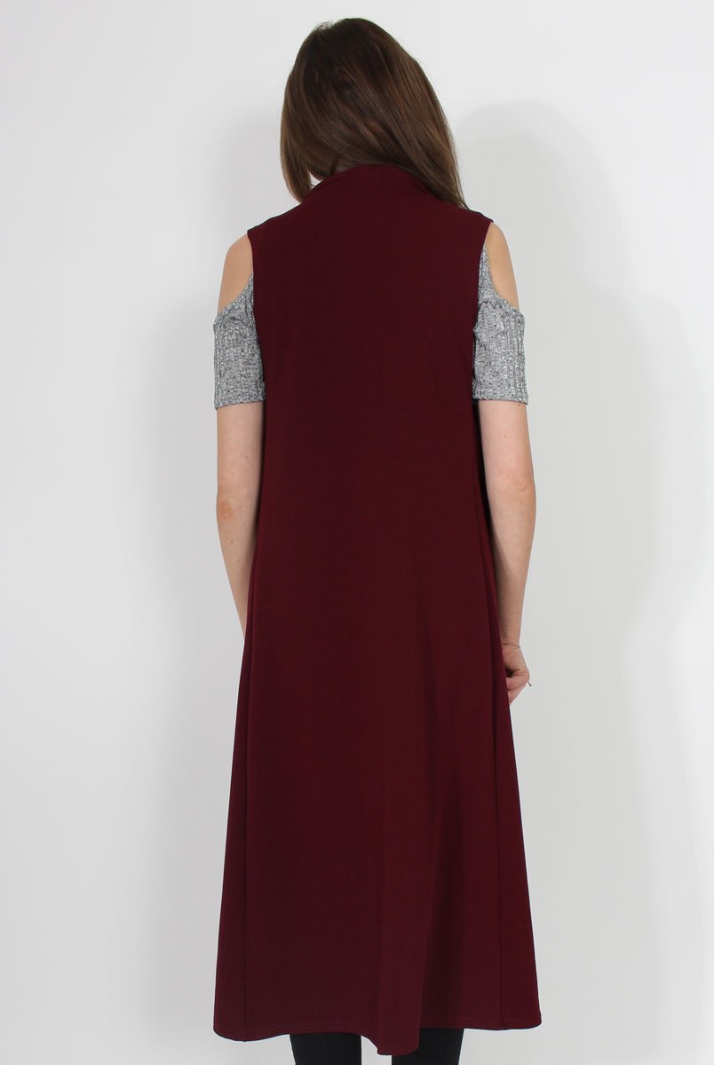 Ivanna Wine Sleeveless Jacket-Jackets