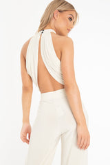 Ivory Slinky Halterneck Wrap Top - Giovanna-Crop Tops