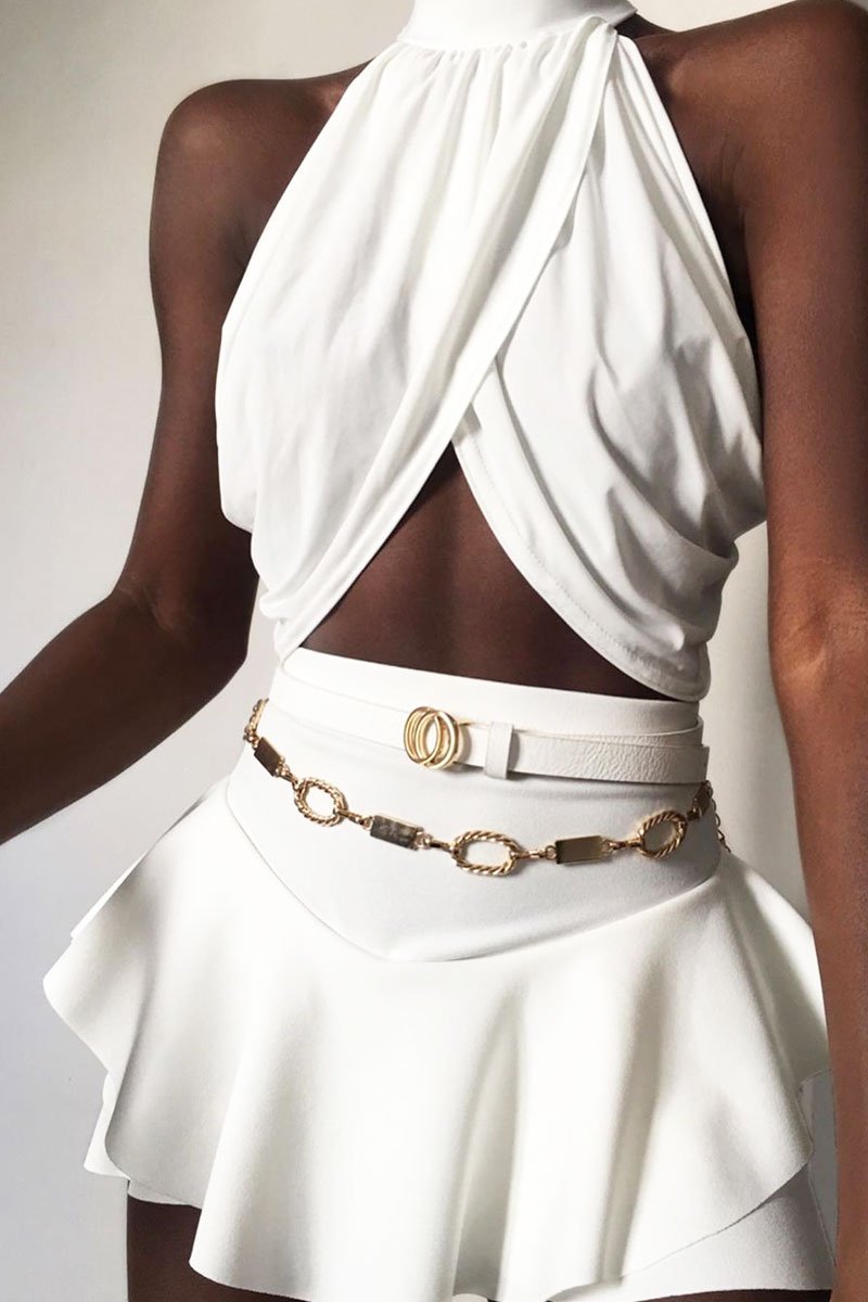 Ivory Slinky Halterneck Wrap Top - Giovanna-Crop Tops