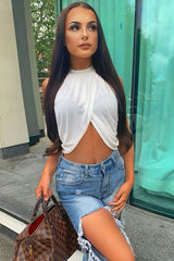 Ivory Slinky Halterneck Wrap Top - Giovanna-Crop Tops