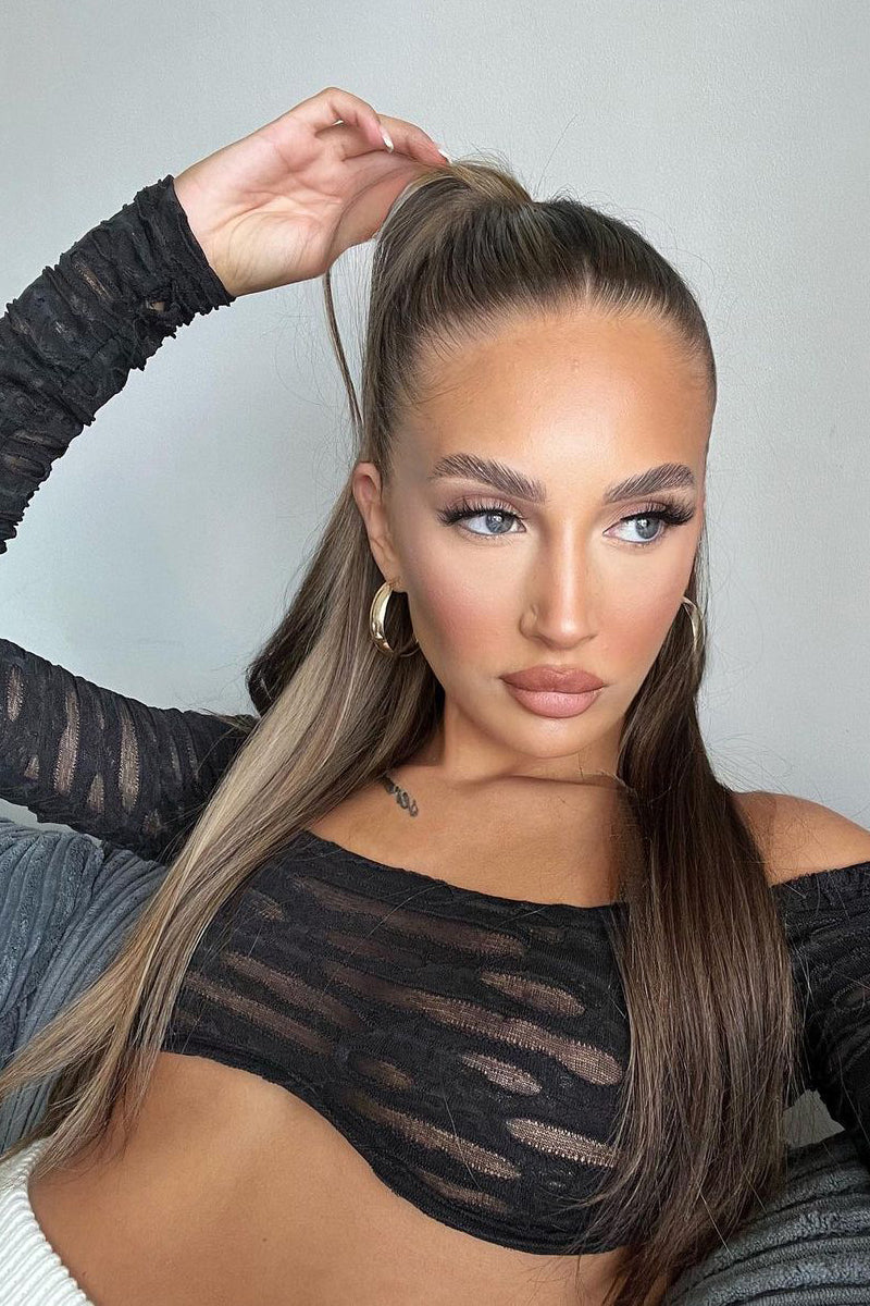 Black Mesh Textured Crop Top - Janet