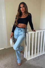 Black Scoop Neck Front Cut Out Jersey 2 Piece Top - Jasmine