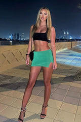 Green Slinky Slit Hem Micro Mini Skirt - Jaya