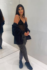 Black Mesh Flock Print Bodysuit - Julie