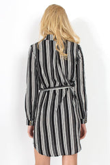 Jaime Black and White Striped Shirt Dress-Dresses