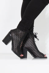 James Black Cut Out Lace Up Boots-Boots