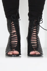 James Black Cut Out Lace Up Boots-Boots