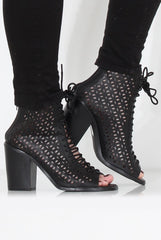 James Black Cut Out Lace Up Boots-Boots