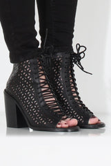 James Black Cut Out Lace Up Boots-Boots