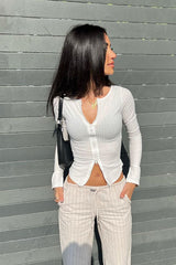 White Ribbed Zip Front Top - Jamoni