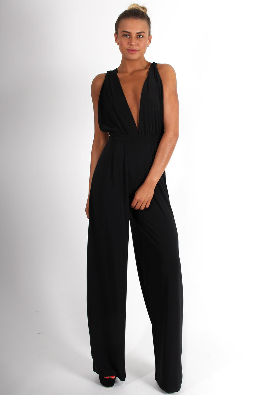 Jan Black Deep V Jumpsuit-Jumpsuits