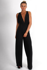 Jan Black Deep V Jumpsuit-Jumpsuits