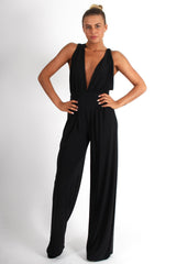 Jan Black Deep V Jumpsuit-Jumpsuits