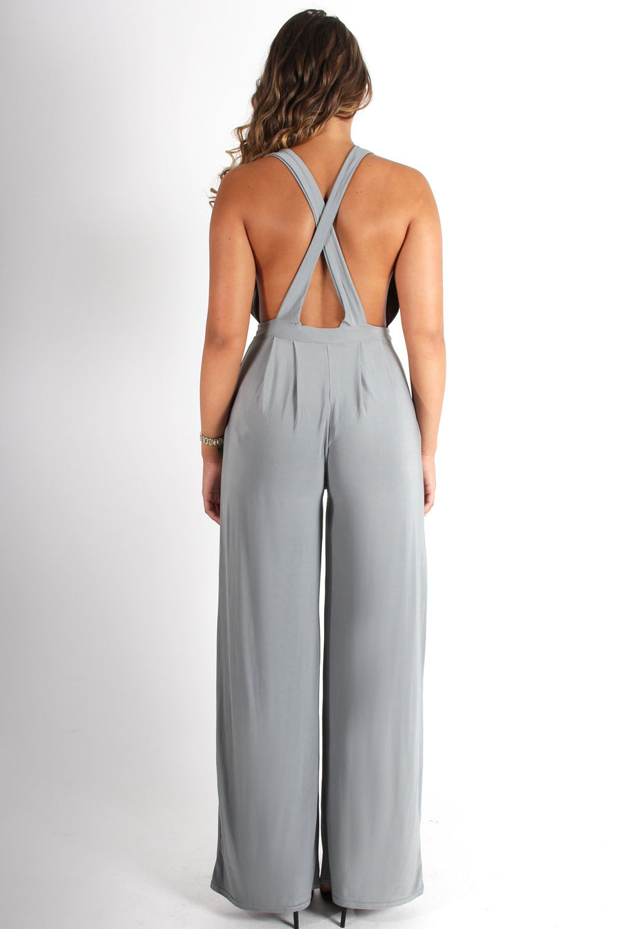 Jan Grey Deep V Jumpsuit-Jumpsuits