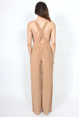 Jan Nude Deep V Neck Jumpsuit-Jumpsuits