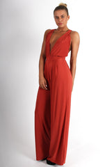 Jan Rust Deep V Jumpsuit-Jumpsuits