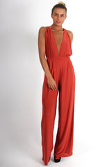 Jan Rust Deep V Jumpsuit-Jumpsuits