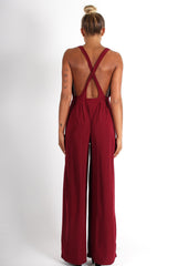 Jan Wine Deep V Jumpsuit-Jumpsuits
