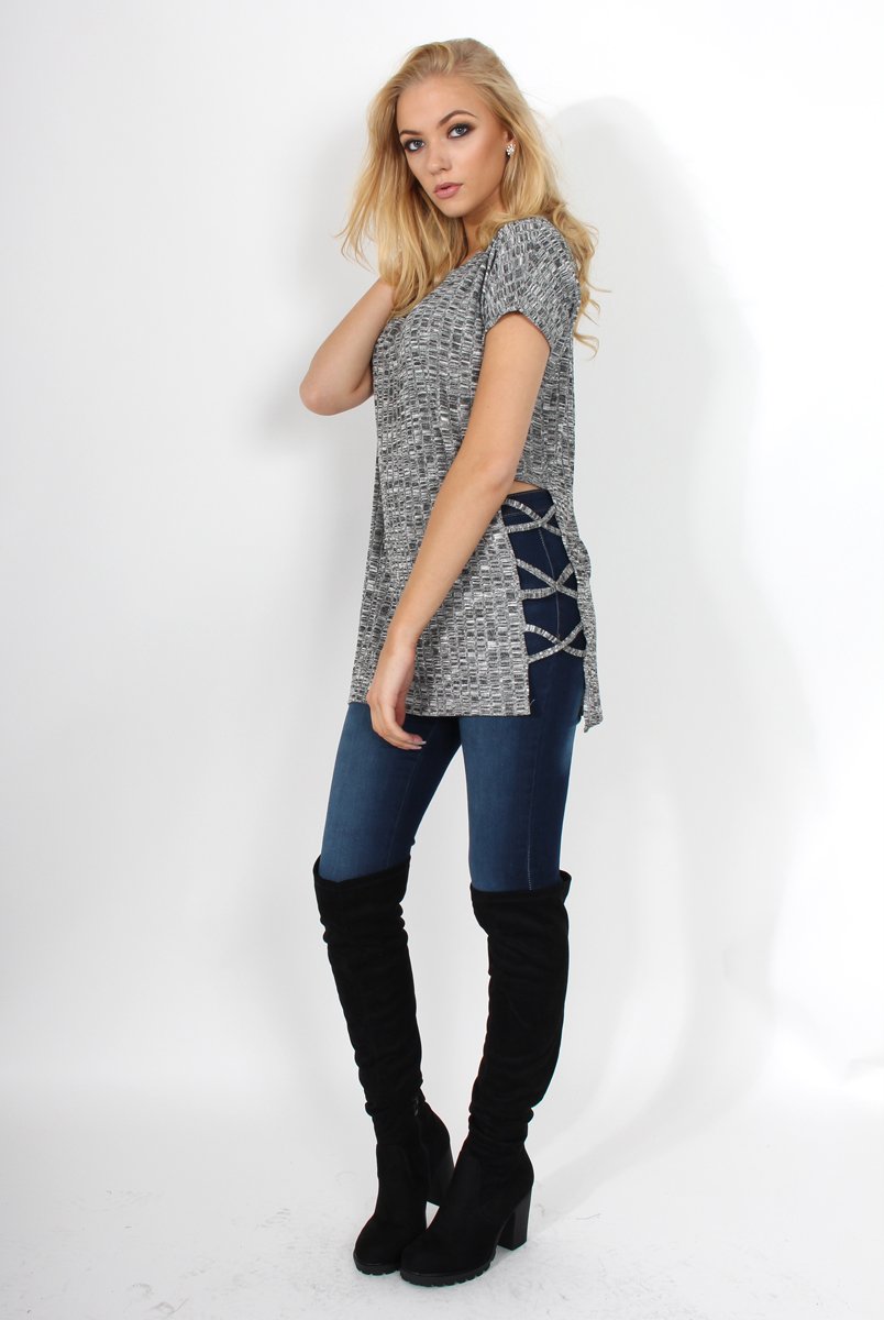 Jana Grey Tie Up Side Top-Tops