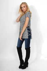 Jana Grey Tie Up Side Top-Tops