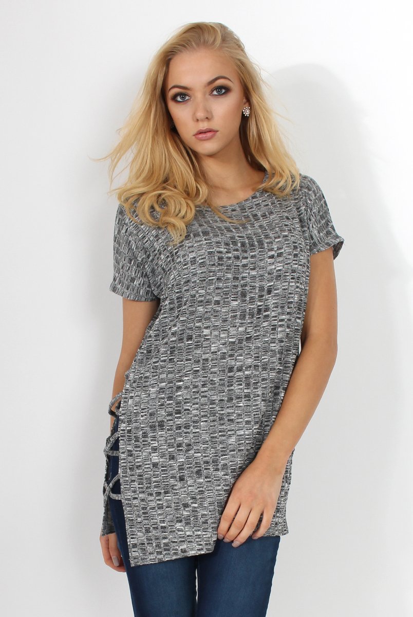 Jana Grey Tie Up Side Top-Tops