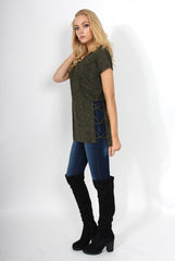 Jana Khaki Tie Up Side Top-Tops