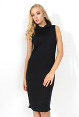 Janet Black Cowl Neck Dress-Dresses
