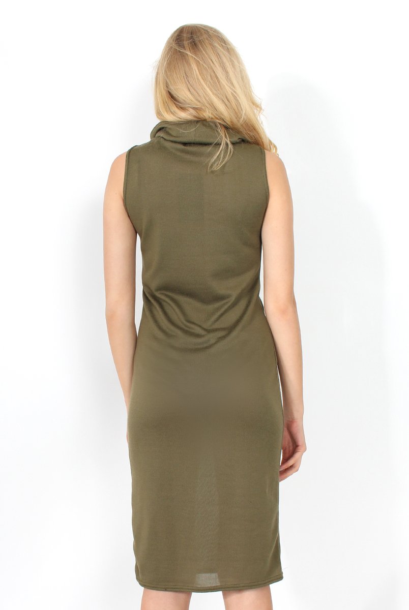 Janet Khaki Cowl Neck Dress-Dresses