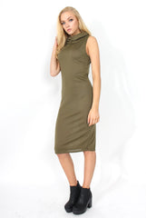 Janet Khaki Cowl Neck Dress-Dresses