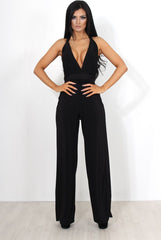 Jano Black Deep V Plunge Jumpsuit-Jumpsuits
