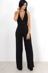 Jano Black Deep V Plunge Jumpsuit-Jumpsuits