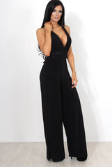 Jano Black Deep V Plunge Jumpsuit-Jumpsuits