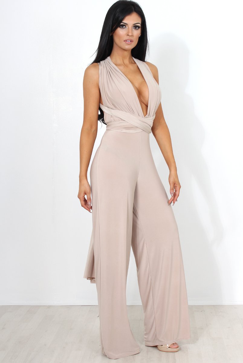 Jano Nude Deep V Plunge Jumpsuit-Jumpsuits