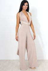 Jano Nude Deep V Plunge Jumpsuit-Jumpsuits