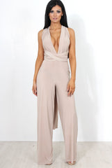 Jano Nude Deep V Plunge Jumpsuit-Jumpsuits