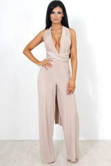Jano Nude Deep V Plunge Jumpsuit-Jumpsuits