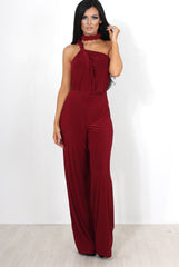 Jano Wine Deep V Plunge Jumpsuit-Jumpsuits
