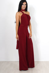Jano Wine Deep V Plunge Jumpsuit-Jumpsuits