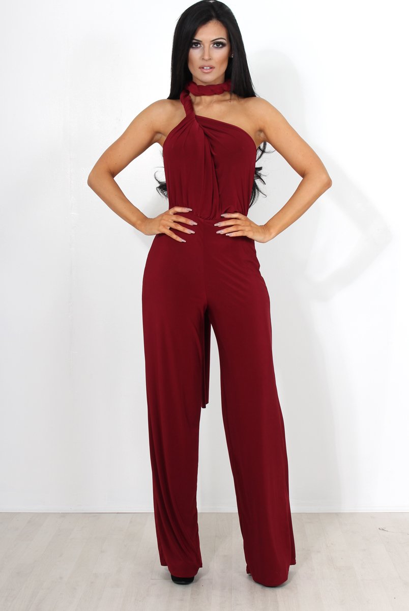 Jano Wine Deep V Plunge Jumpsuit-Jumpsuits