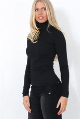 Jaro Black Ribbed Cowl Neck Top-Tops