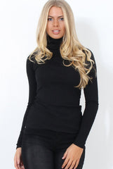 Jaro Black Ribbed Cowl Neck Top-Tops