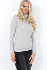 Jaro Grey Ribbed Cowl Neck Top-Tops