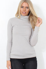 Jaro Grey Ribbed Cowl Neck Top-Tops