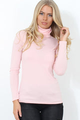 Jaro Pink Ribbed Cowl Neck Top-Tops